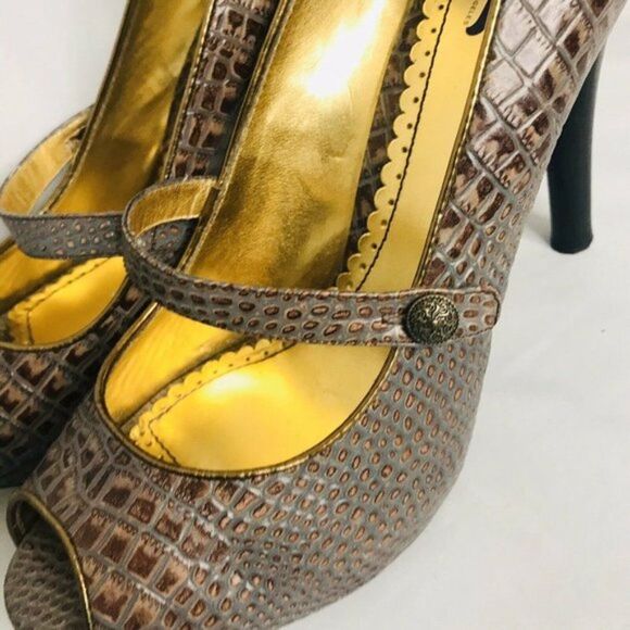 Hale Bob Platform Shoes Open Toe Platform Reptile Heels - Picture 5 of 7